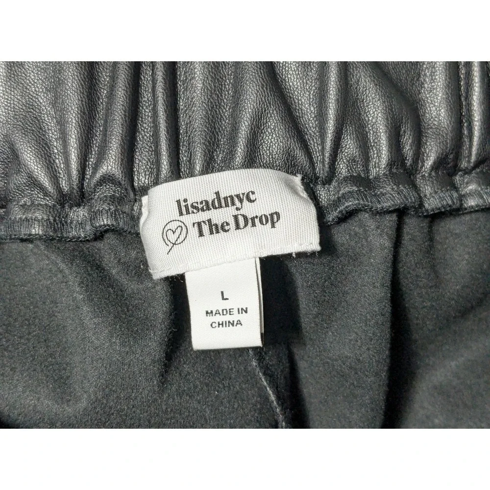 LISADNYC x THE DROP Women Large Black Vegan Leather Pull-On‎ Pants EUC